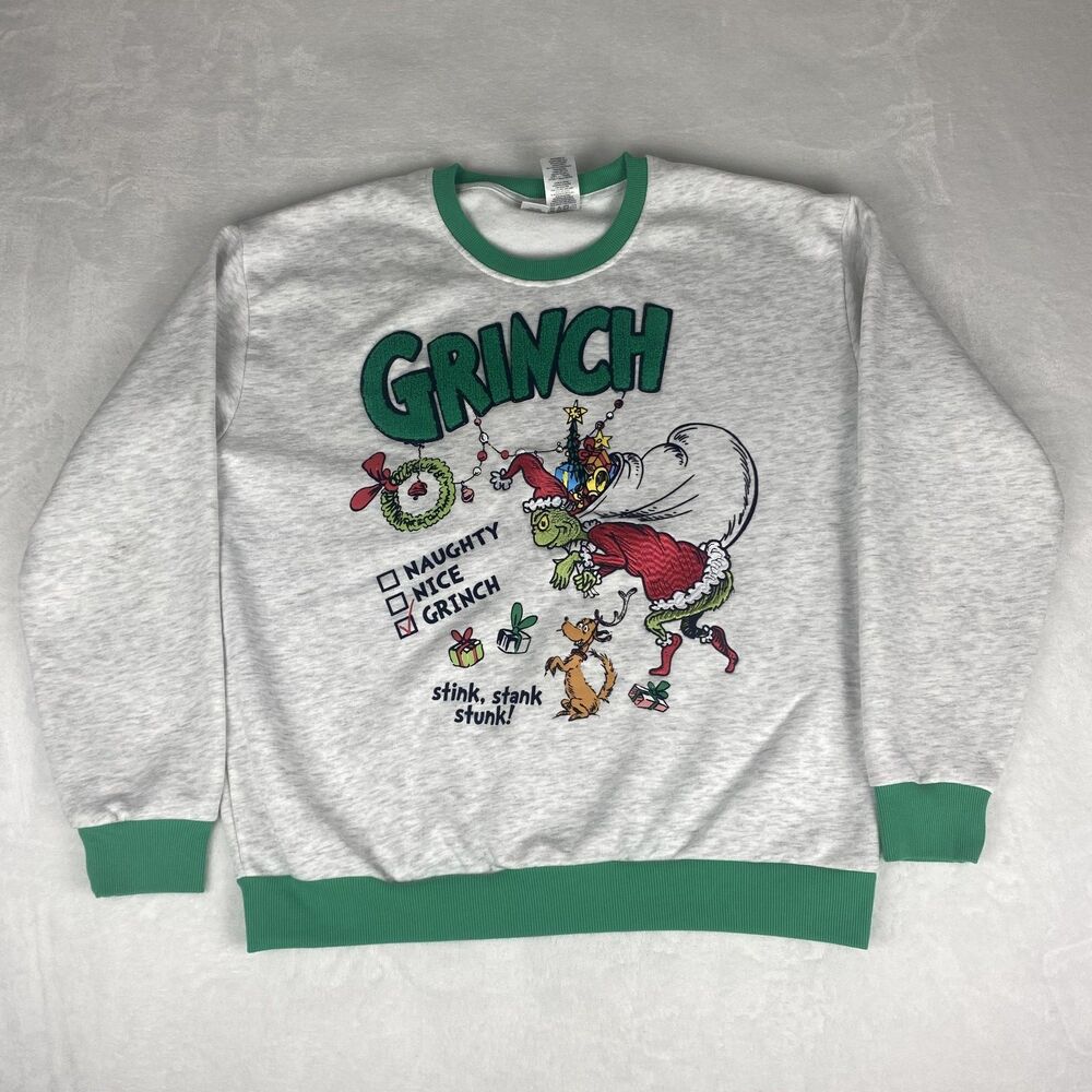 The Grinch Ugly Christmas Sweater Adult Large Gray Green Sweatshirt Pullover